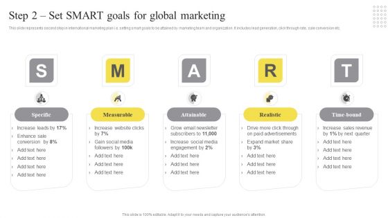 Step 2 Set SMART Goals For Global Marketing Ppt Outline Examples PDF