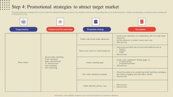 Step 4 Promotional Strategies To Attract Target Market Ppt Layouts Infographics PDF