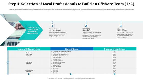 Step 4 Selection Of Local Professionals To Build An Offshore Team Customer Summary PDF