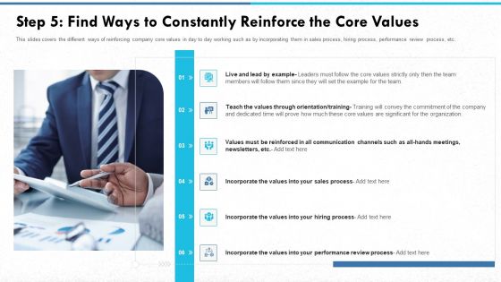 Step 5 Find Ways To Constantly Reinforce The Core Values Themes PDF