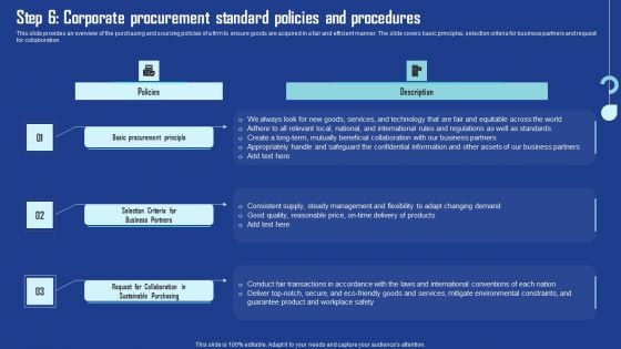 Step 6 Corporate Procurement Standard Policies And Procedures Ideas PDF