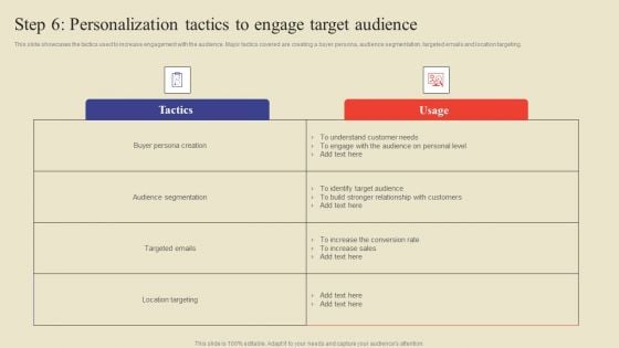 Step 6 Personalization Tactics To Engage Target Audience Ppt Summary Slide Download PDF Step 6 Personalization Tactics To Engage Target Audience Ppt Summary Slide Download PDF