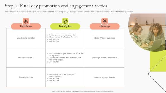 Step 7 Final Day Promotion And Engagement Tactics Ppt Ideas Templates PDF