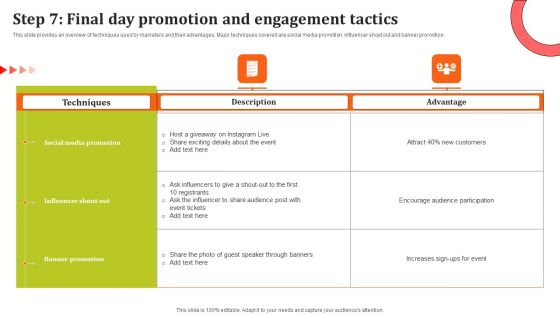 Step 7 Final Day Promotion And Engagement Tactics Professional PDF