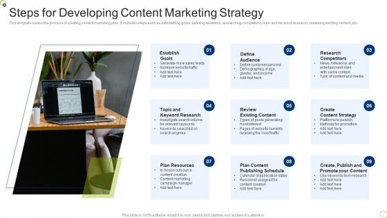 Steps For Developing Content Marketing Strategy Slides PDF Steps For Developing Content Marketing Strategy Slides PDF