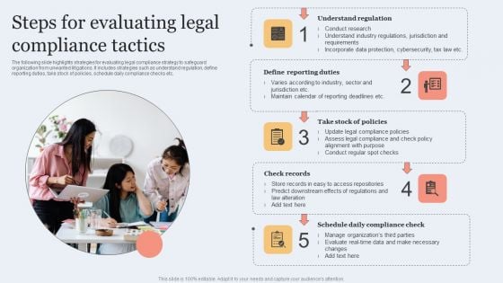 Steps For Evaluating Legal Compliance Tactics Brochure PDF