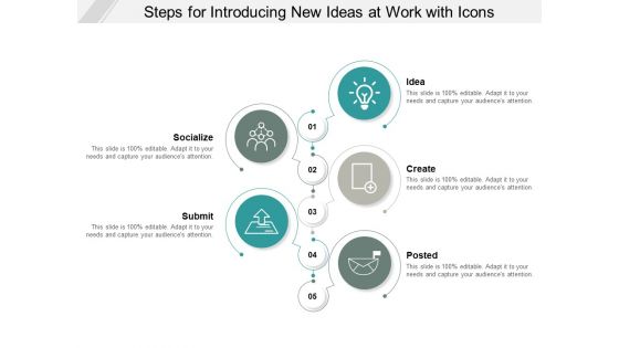 Steps For Introducing New Ideas At Work With Icons Ppt PowerPoint Presentation Model Graphics Tutorials