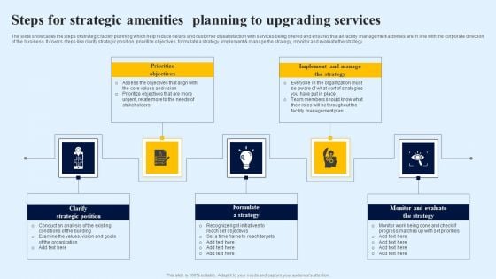 Steps For Strategic Amenities Planning To Upgrading Services Brochure PDF