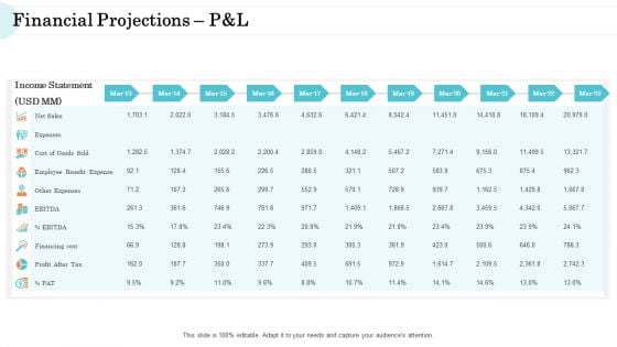 Steps In M And A Process Financial Projections Pandl Pictures PDF