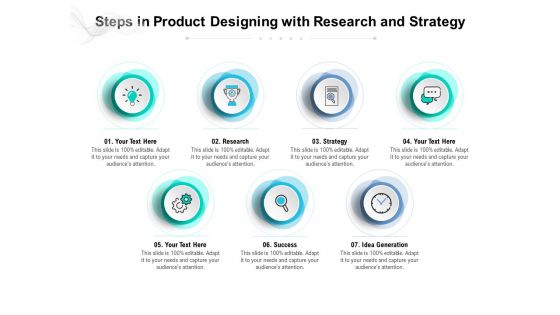 Steps In Product Designing With Research And Strategy Ppt PowerPoint Presentation File Pictures PDF