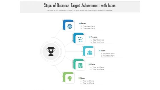 Steps Of Business Target Achievement With Icons Ppt PowerPoint Presentation Gallery Pictures PDF