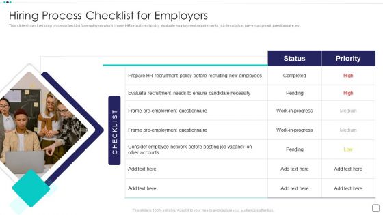 Steps Of Employee Hiring Process For HR Management Hiring Process Checklist For Employers Infographics PDF