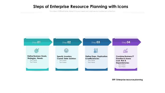 Steps Of Enterprise Resource Planning With Icons Ppt PowerPoint Presentation File Design Inspiration PDF