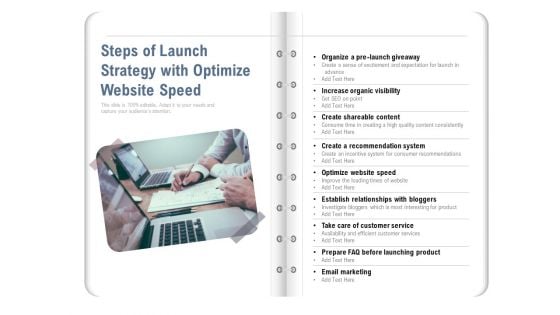 Steps Of Launch Strategy With Optimize Website Speed Ppt PowerPoint Presentation Outline Portfolio PDF