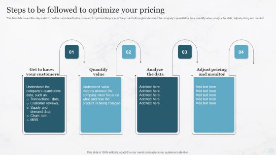 Steps To Be Followed To Optimize Your Pricing Pricing Strategies For New Product In Market Professional PDF