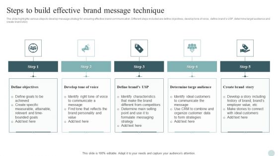 Steps To Build Effective Brand Message Technique Ppt PowerPoint Presentation Icon Show PDF