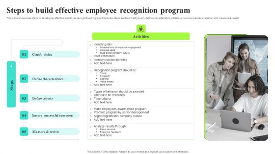 Steps To Build Effective Employee Recognition Program Portrait PDF