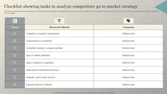 Steps To Conduct Competitor Analysis Checklist Showing Tasks To Analyze Competitors Go Sample PDF Steps To Conduct Competitor Analysis Checklist Showing Tasks To Analyze Competitors Go Sample PDF