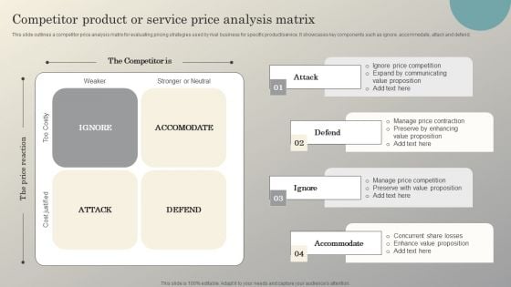 Steps To Conduct Competitor Analysis Competitor Product Or Service Price Analysis Matrix Mockup PDF