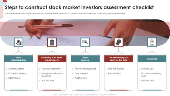 Steps To Construct Stock Market Investors Assessment Checklist Portrait PDF