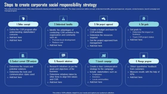 Steps To Create Corporate Social Responsibility Strategy Microsoft PDF