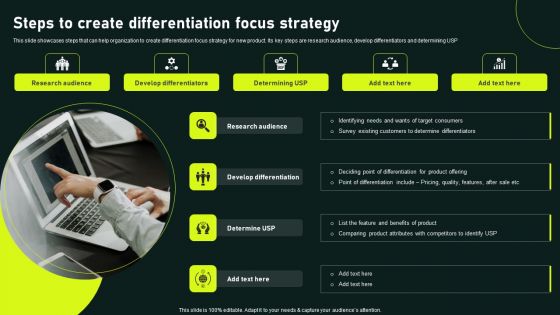 Steps To Create Differentiation Focus Strategy Gaining Competitive Advantage And Capturing Icons PDF