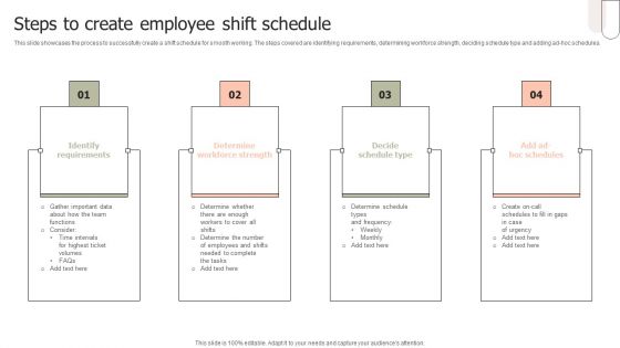 Steps To Create Employee Shift Schedule Ppt PowerPoint Presentation File Inspiration PDF