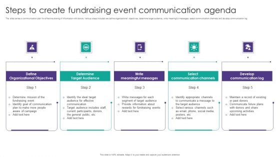 Steps To Create Fundraising Event Communication Agenda Introduction PDF Steps To Create Fundraising Event Communication Agenda Introduction PDF