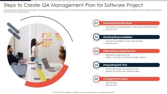 Steps To Create QA Management Plan For Software Project Ppt PowerPoint Presentation File Professional PDF