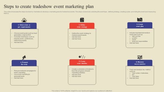 Steps To Create Tradeshow Event Marketing Plan Ppt Slides Example Topics PDF Steps To Create Tradeshow Event Marketing Plan Ppt Slides Example Topics PDF