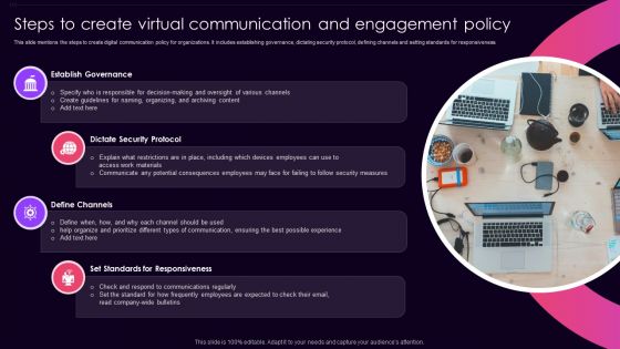 Steps To Create Virtual Communication And Engagement Policy Themes PDF