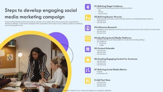 Steps To Develop Engaging Social Media Marketing Campaign Ppt PowerPoint Presentation File Deck PDF