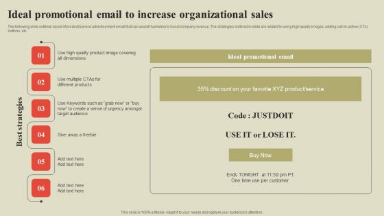 Steps To Effectively Conduct Market Research Ideal Promotional Email To Increase Organizational Sales Icons PDF