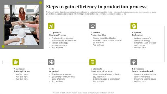 Steps To Gain Efficiency In Production Process Portrait PDF