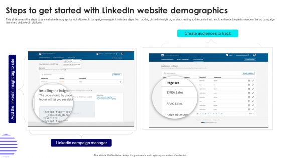 Steps To Get Started With Linkedin Website Demographics Slides PDF Steps To Get Started With Linkedin Website Demographics Slides PDF