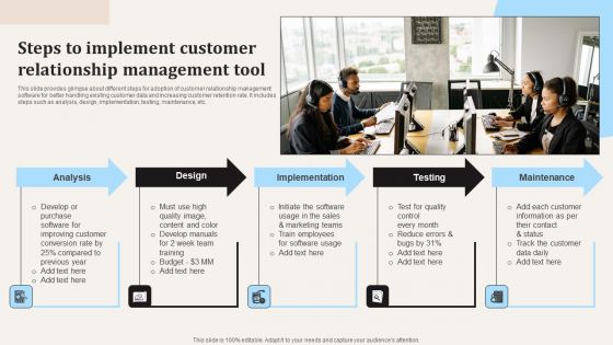 Steps To Implement Customer Relationship Management Tool Ppt PowerPoint Presentation File Inspiration PDF