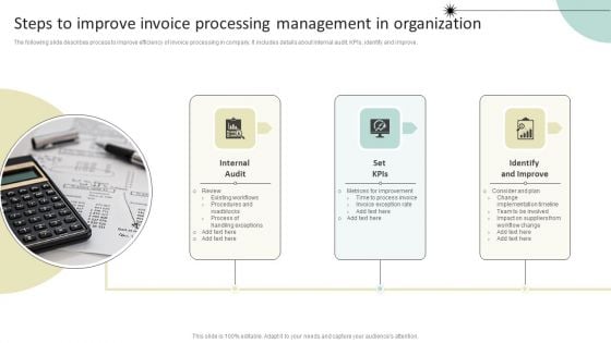 Steps To Improve Invoice Processing Management In Organization Sample PDF