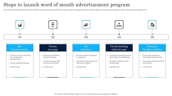 Steps To Launch Word Of Mouth Advertisement Program Slides PDF