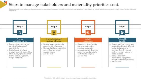 Steps To Manage Stakeholders And Materiality Priorities Ppt Layouts Microsoft PDF