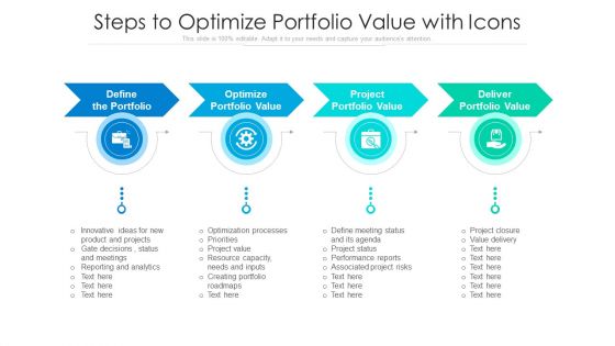 Steps To Optimize Portfolio Value With Icons Ppt PowerPoint Presentation Gallery Icons PDF