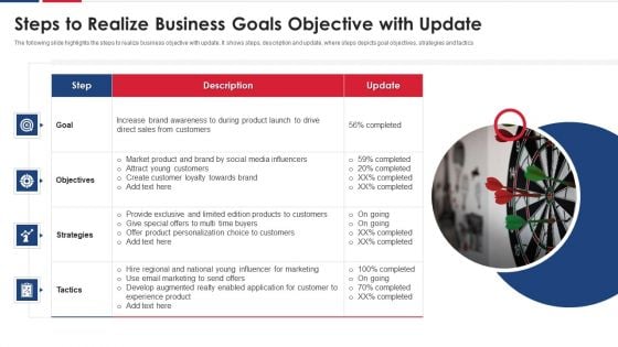 Steps To Realize Business Goals Objective With Update Brochure PDF