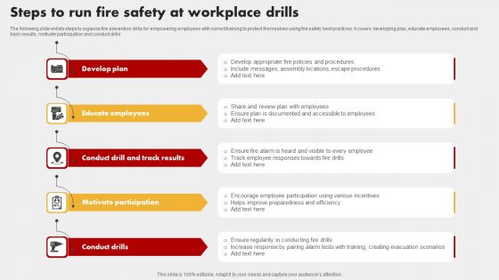 Steps To Run Fire Safety At Workplace Drills Brochure PDF