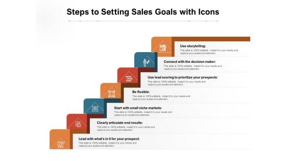 Steps To Setting Sales Goals With Icons Ppt PowerPoint Presentation Gallery Icons PDF