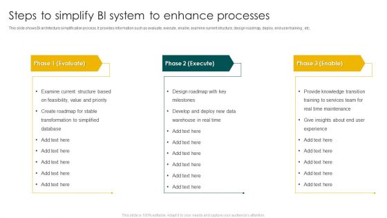 Steps To Simplify BI System To Enhance Processes Ppt Gallery Show PDF