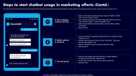 Steps To Start Chatbot Usage In Marketing Efforts Ppt Inspiration Slide Portrait PDF