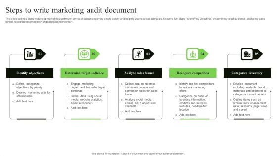 Steps To Write Marketing Audit Document Diagrams PDF