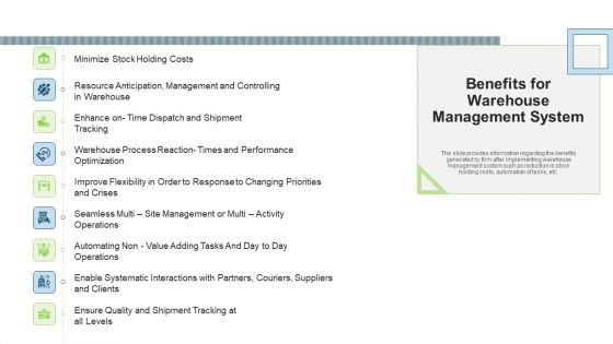 Stock Control System Benefits For Warehouse Management System Ppt Gallery PDF