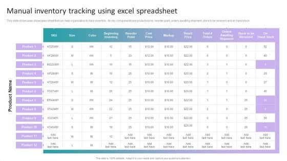 Stock Inventory Acquisition Manual Inventory Tracking Using Excel Spreadsheet Formats PDF