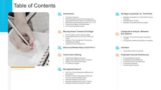 Stock Offering As An Exit Alternative Table Of Contents Information PDF