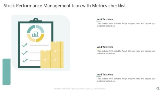 Stock Performance Management Icon With Metrics Checklist Ppt Ideas Portrait PDF